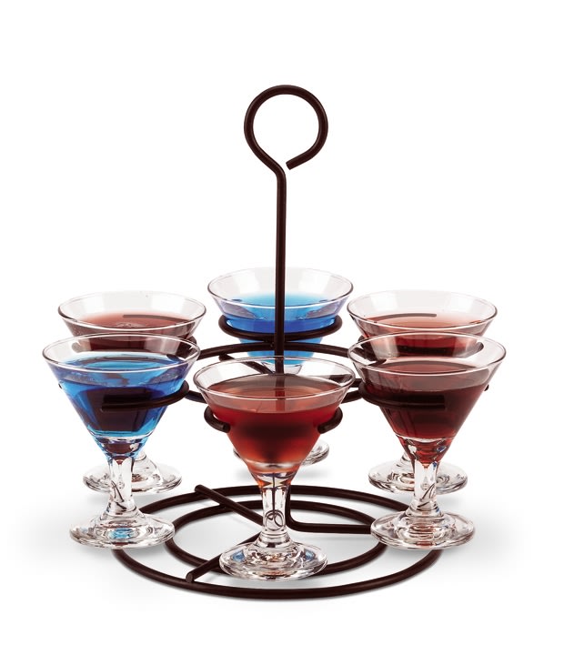 Six-compartment round wire flight caddy in black