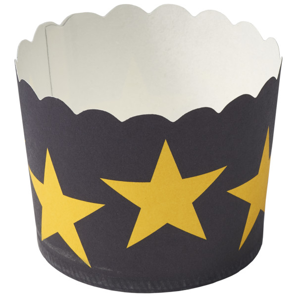 Black with Gold Stars Scalloped Baking Cups