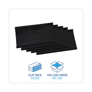 Boardwalk,  LLDPE Liner, 45 gal Capacity, 40 in Wide, 46 in High, 1.7 Mils Thick, Black