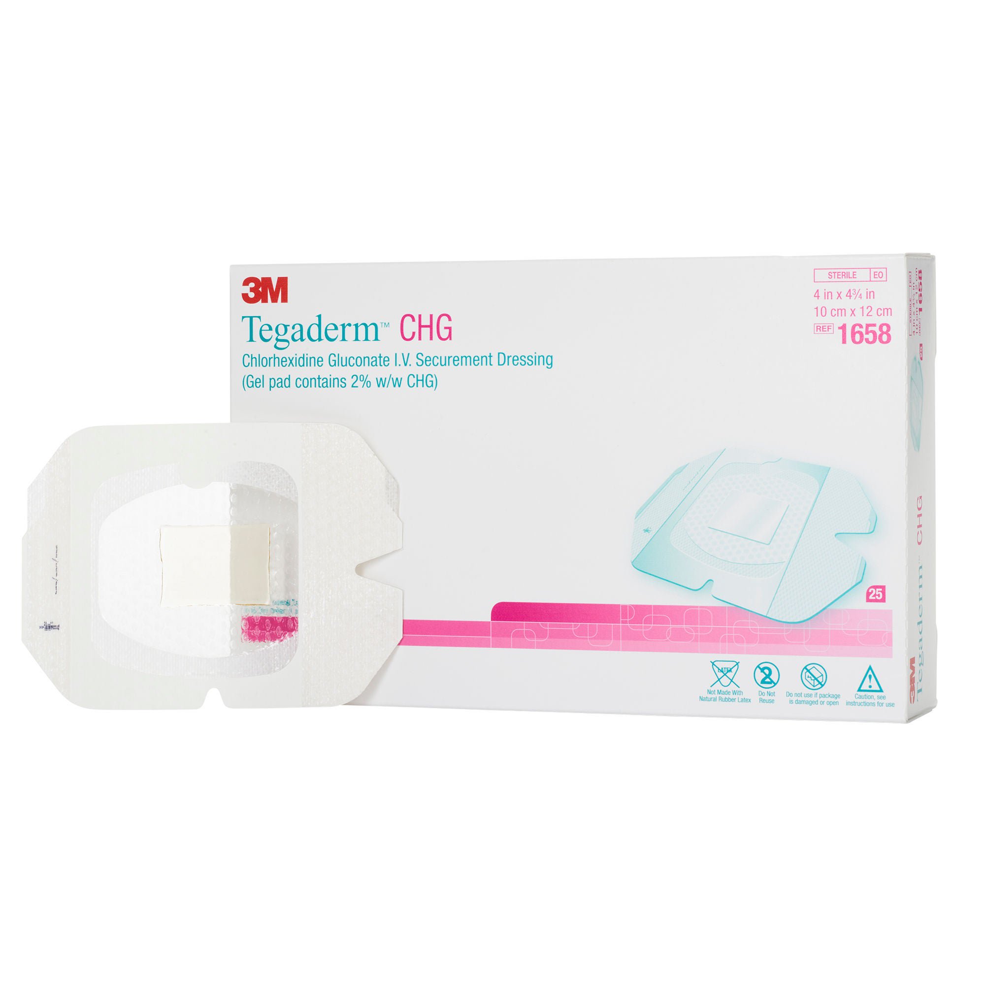 3M™ Tegaderm™ CHG I.V. Securement Dressing, 4 x 4¾ Inch