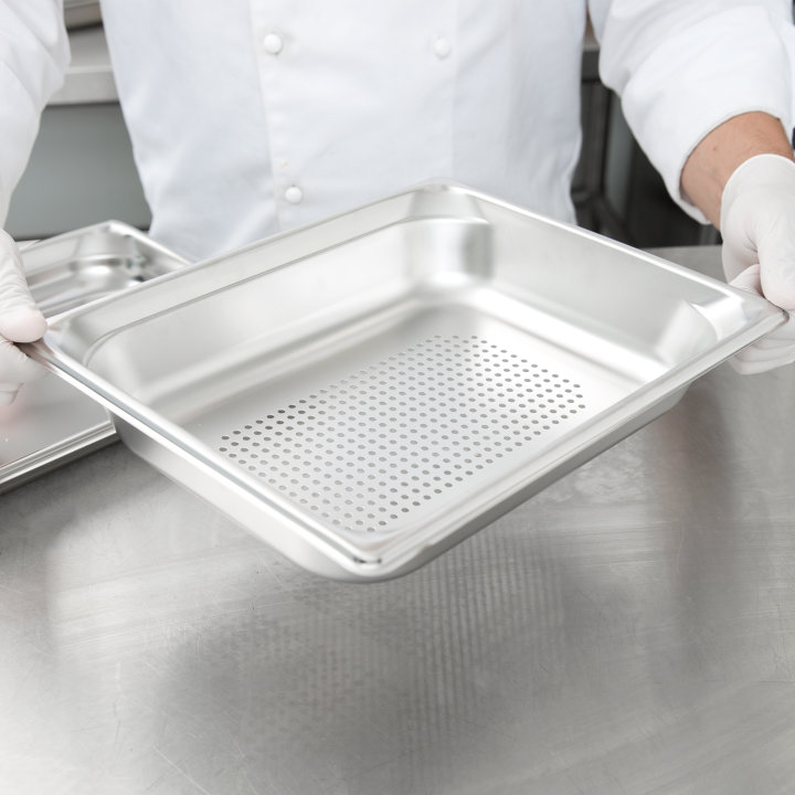 Half-size 2 ½-inch-deep Super Pan 3® stainless steel perforated steam table pan