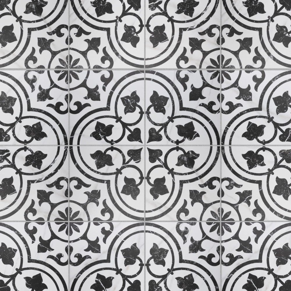 Merzoni Ornate Marquina 17-7/8 in. x 17-7/8 in. Porcelain Floor and Wall Tile