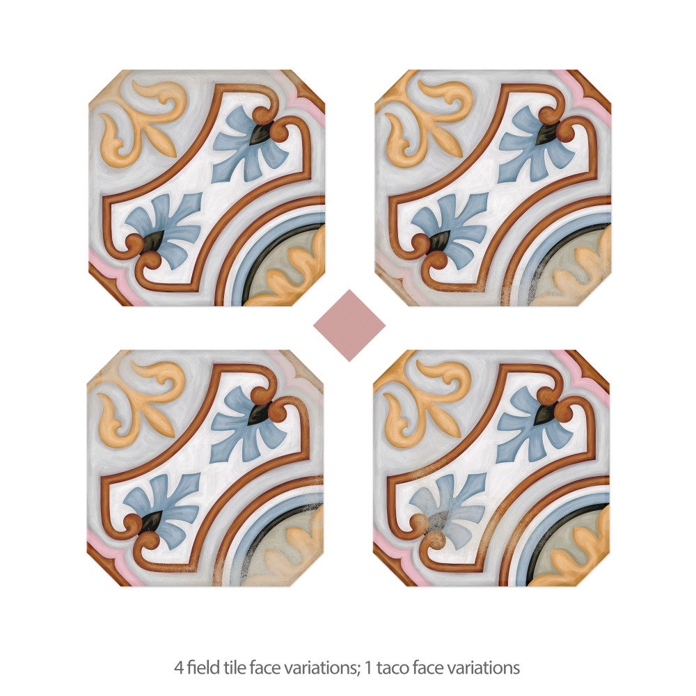 Vaudeville Octagon Deco Diglas with Taco Pink 7-7/8 in. x 7-7/8 in. Porcelain Floor and Wall Tile