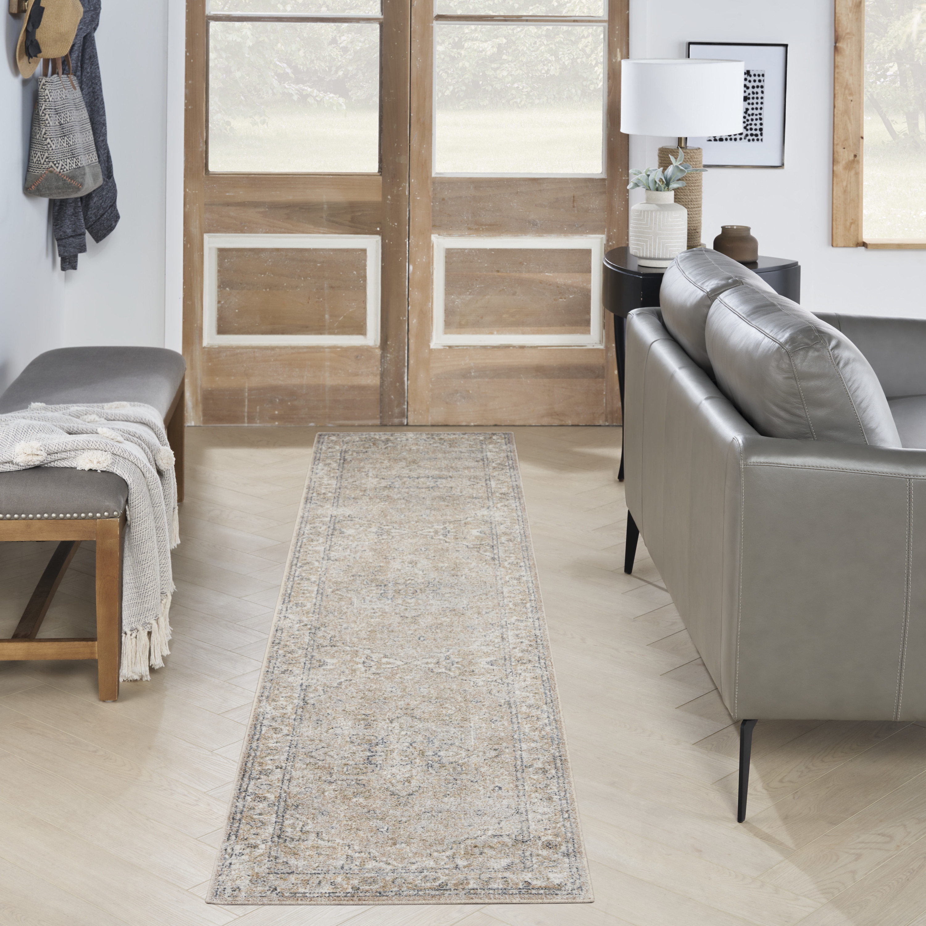 Nourison Astra Machine Washable 2'2" x 10' Beige Vintage Indoor Rug