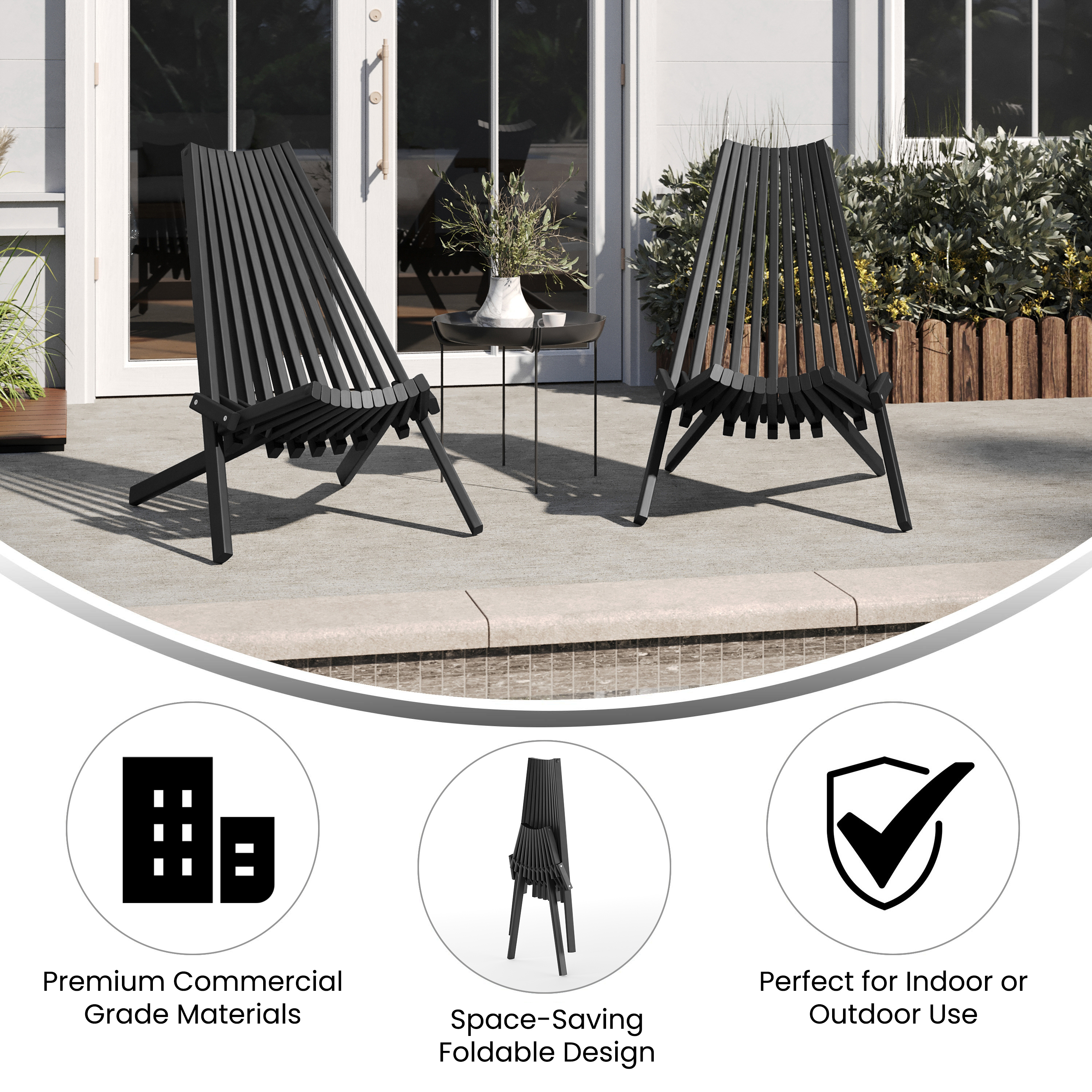 Duhram Black Folding Chair for Indoor/Outdoor Use with Acacia Wood Low Profil... - Picture 5 of 21