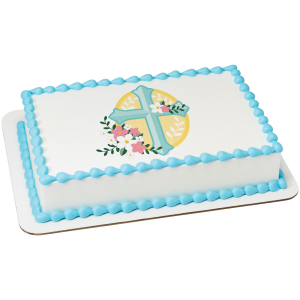 Cross with Flowers PhotoCake® Edible Image®