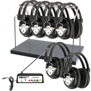 AudioFlow&trade; Wireless 6-Person Listening Center with Multi-Frequency Transmitter, Wireless Headphones & Rack