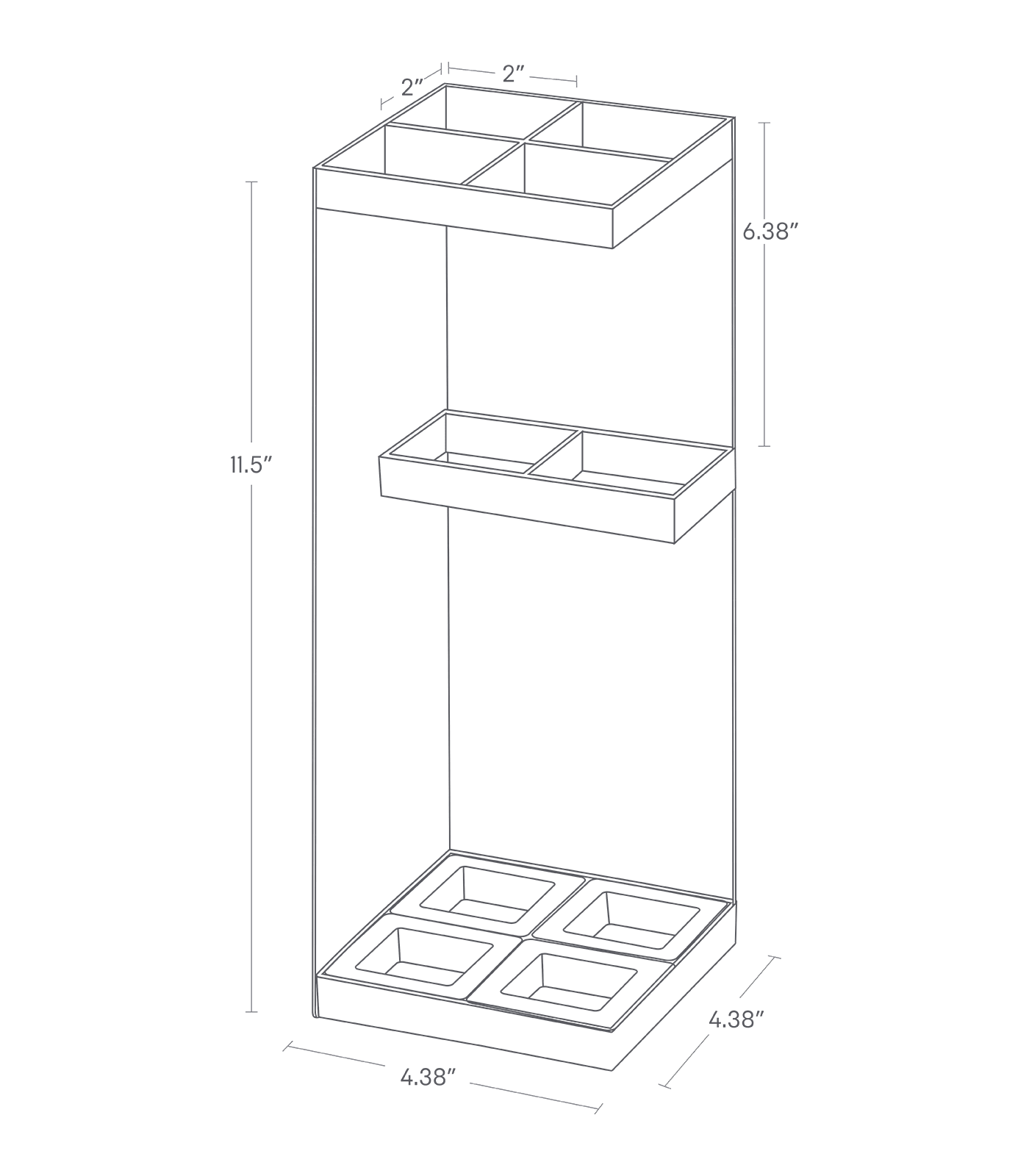 Porte-parapluie compact SMART. 11,5 pouces de hauteur, 4,38 pouces de longueur, 4,38 pouces de largeur.