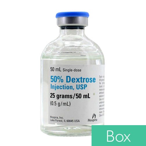 Dextrose 50% (0.5g/ml), 50ml Single Dose Vial - 25/Box