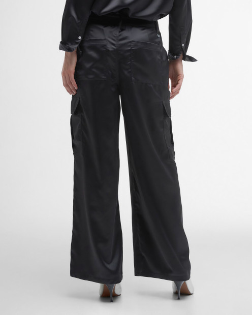 Kaylee Satin Cargo Trousers Classic Black