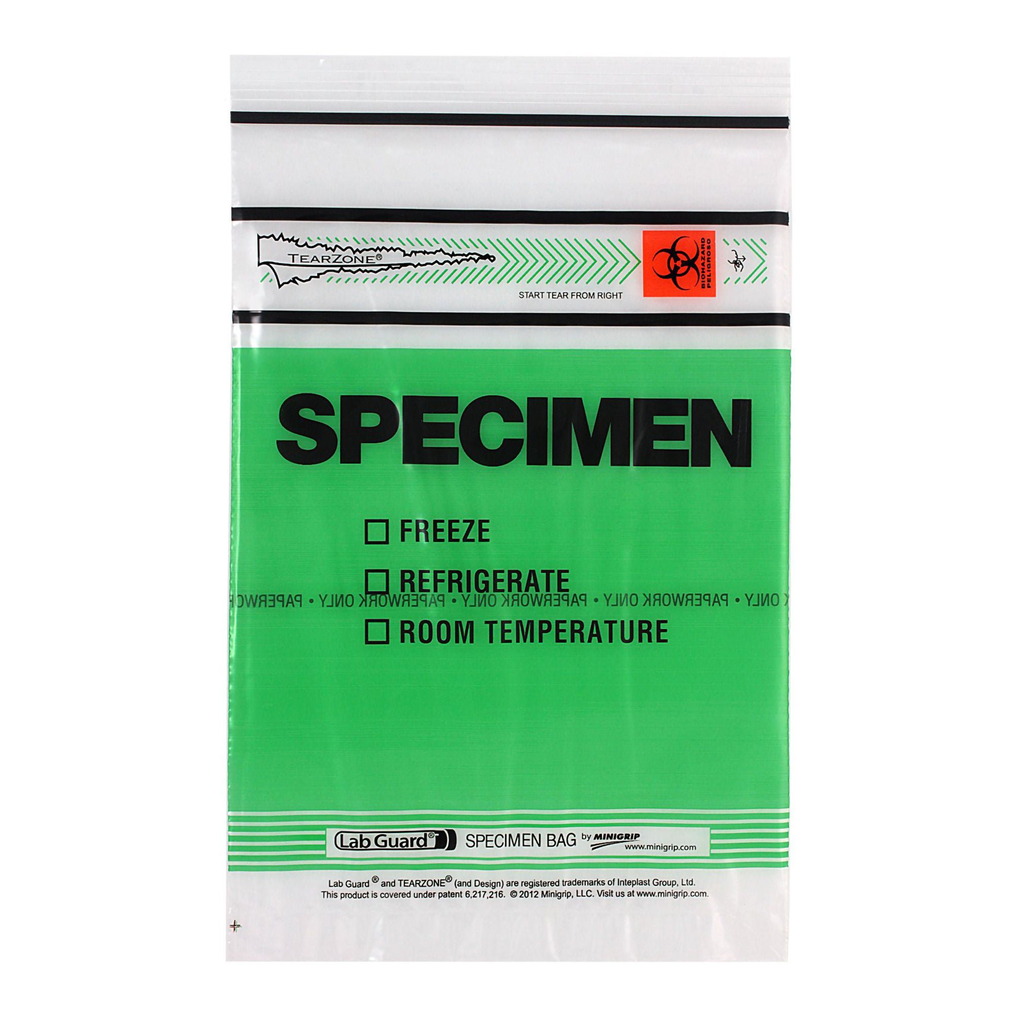 Lab Guard® Specimen Transport Bag, Document Pouch, Green Tinted, 6 x 9 Inch