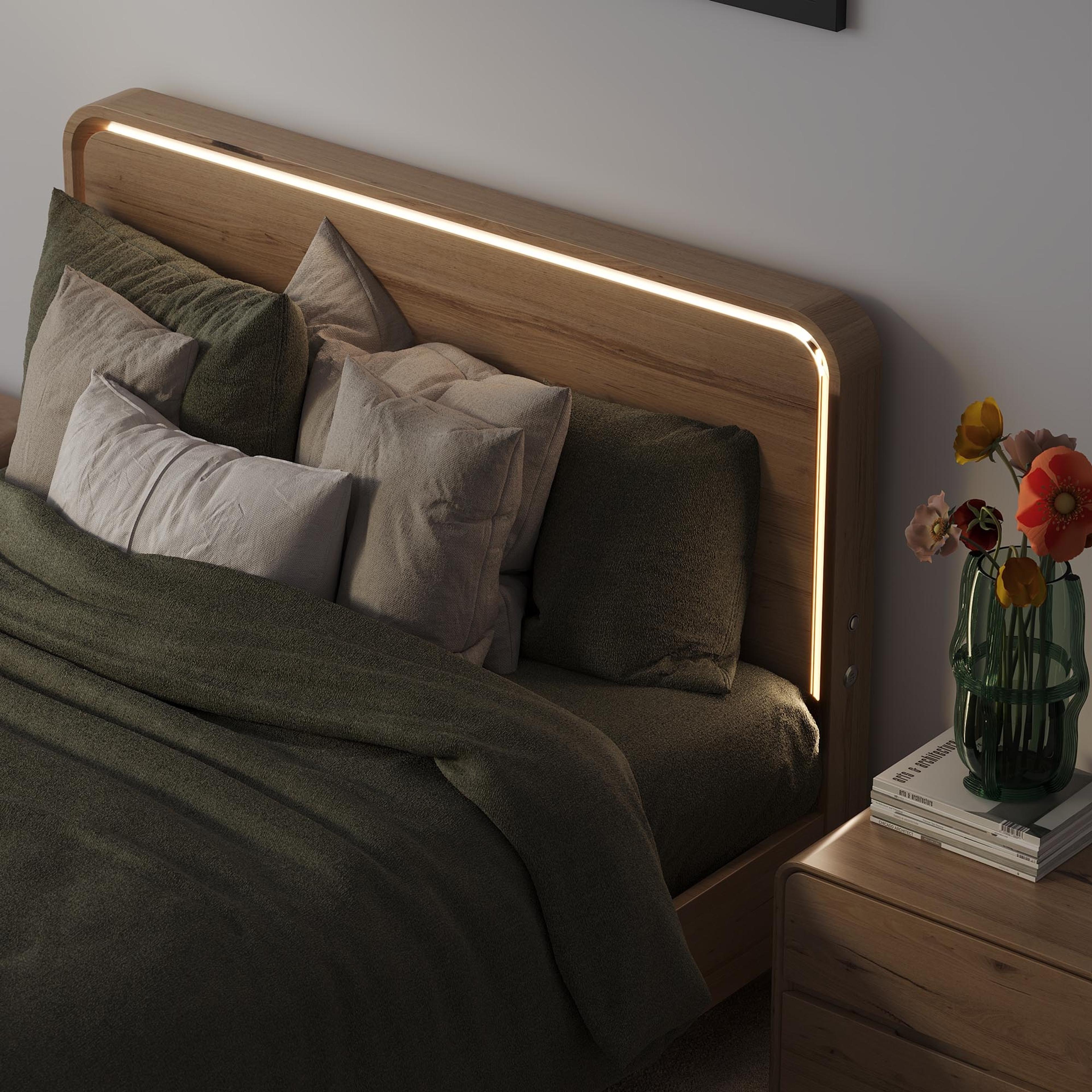 Detail image of the  Lena Bed Frame, W/ Led Headboard & Gas Lift Base, Natural from Forty Winks