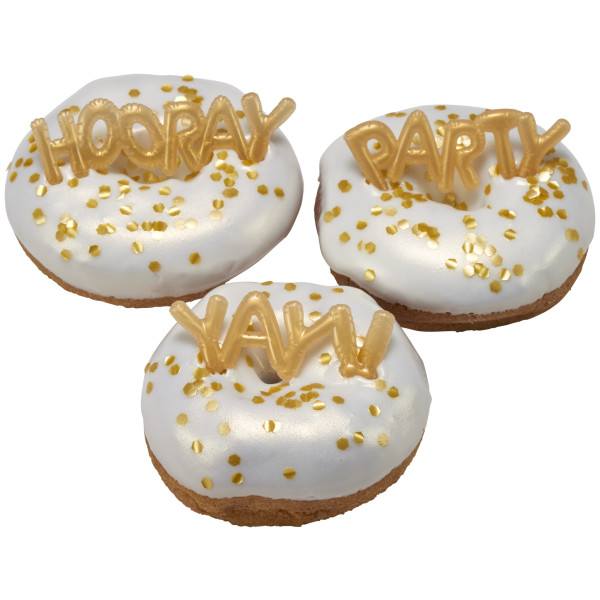 Mini Gold Balloon Words Cupcake Layon