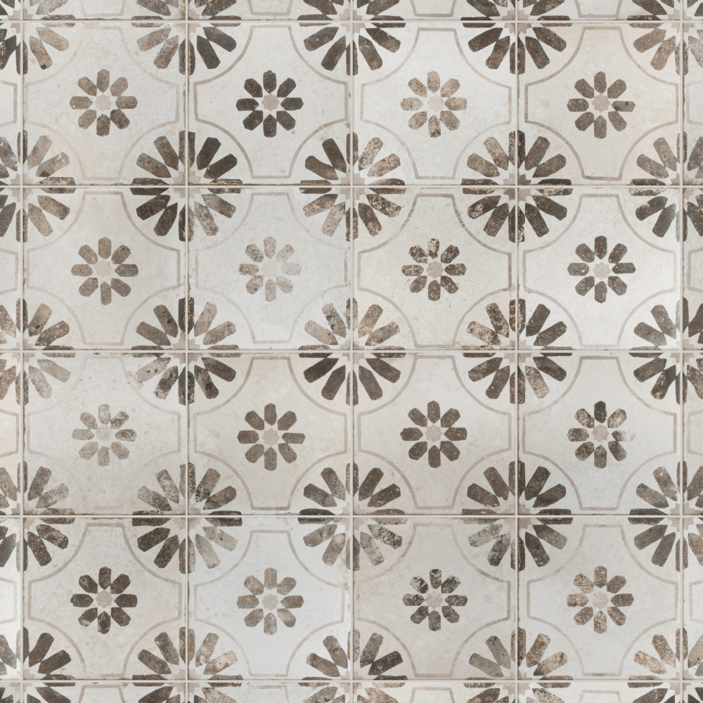 Kings Blume Nero 17-5/8 in. x 17-5/8 in. Ceramic Floor and Wall Tile