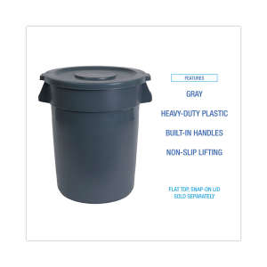 Boardwalk, 44 gal, Plastic, Gray, Round, Receptacle