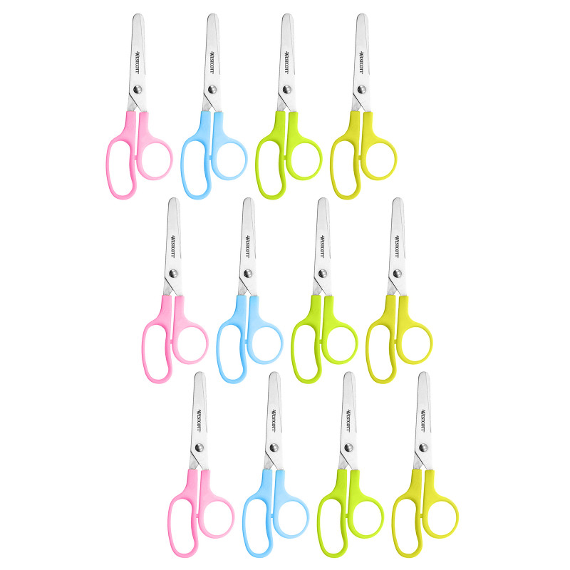 Value Kids Scissors, Blunt, 5", Assorted Colors, Pack of 12