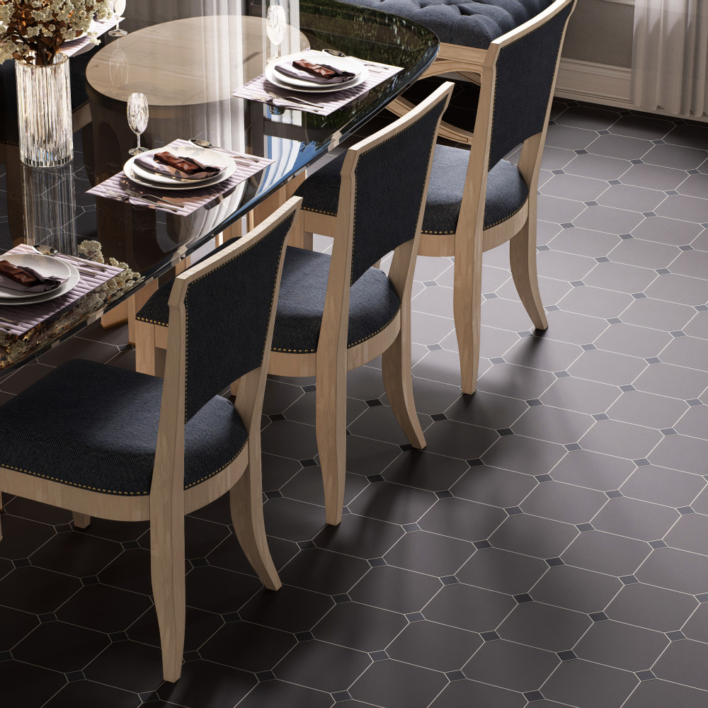 Vaudeville Octagon Antracita with Taco Antracita 7-7/8 in. x 7-7/8 in. Porcelain Floor and Wall Tile