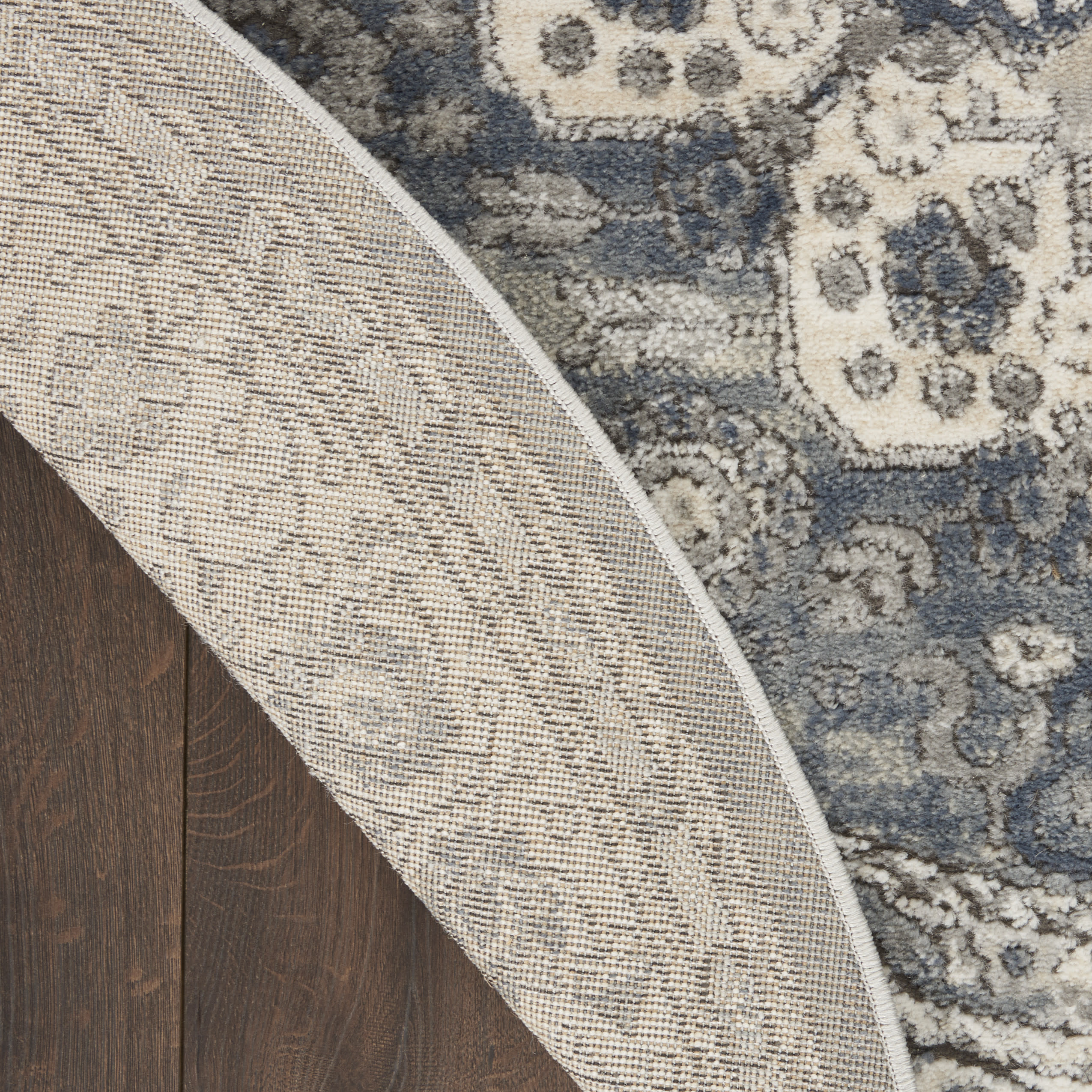 Nourison Quarry 7’10” x Round Grey Ivory Vintage Indoor Rug