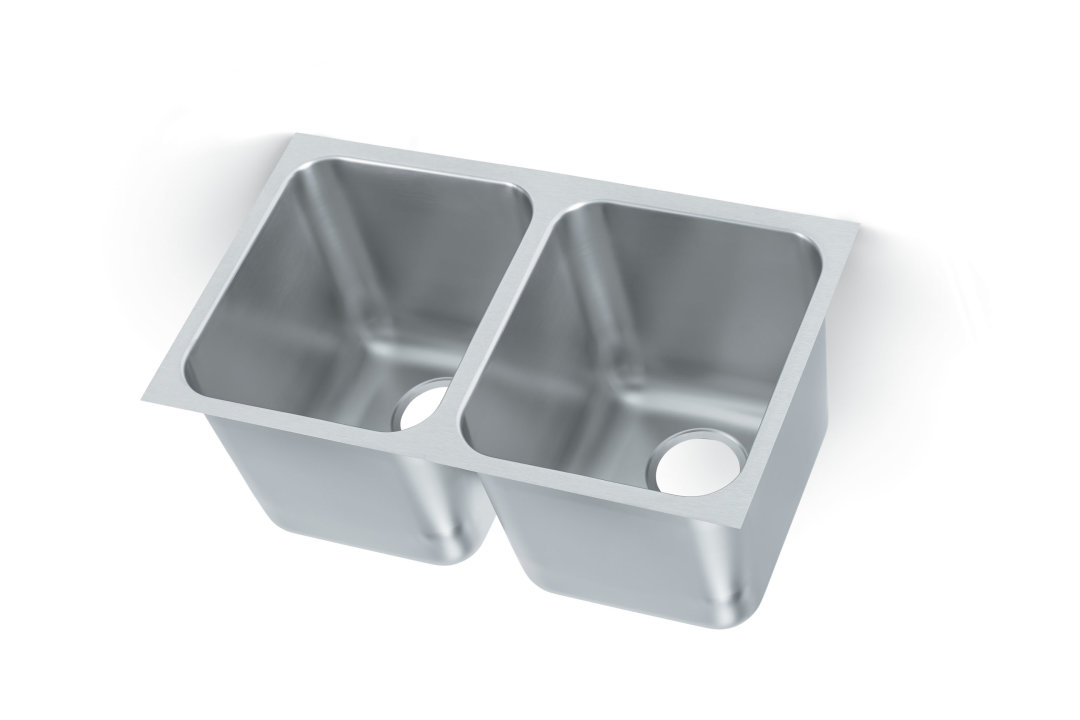 27" x 16" x 12" double-bowl stainless steel weld-in or undermount sink with 3-1/2" drain openings
