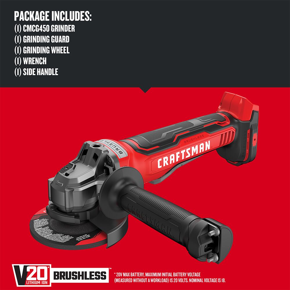 Graphic of CRAFTSMAN Angle Grinder highlighting product features