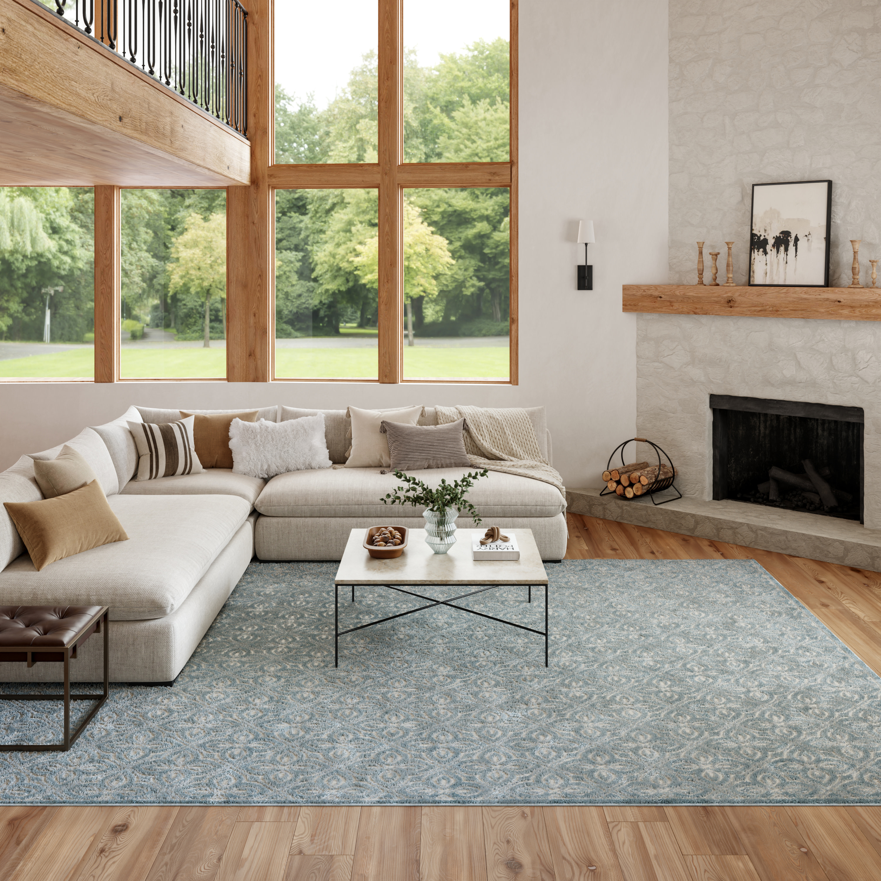 Nourison Washable Charm 9' x 12' Blue Ivory Contemporary Indoor Rug