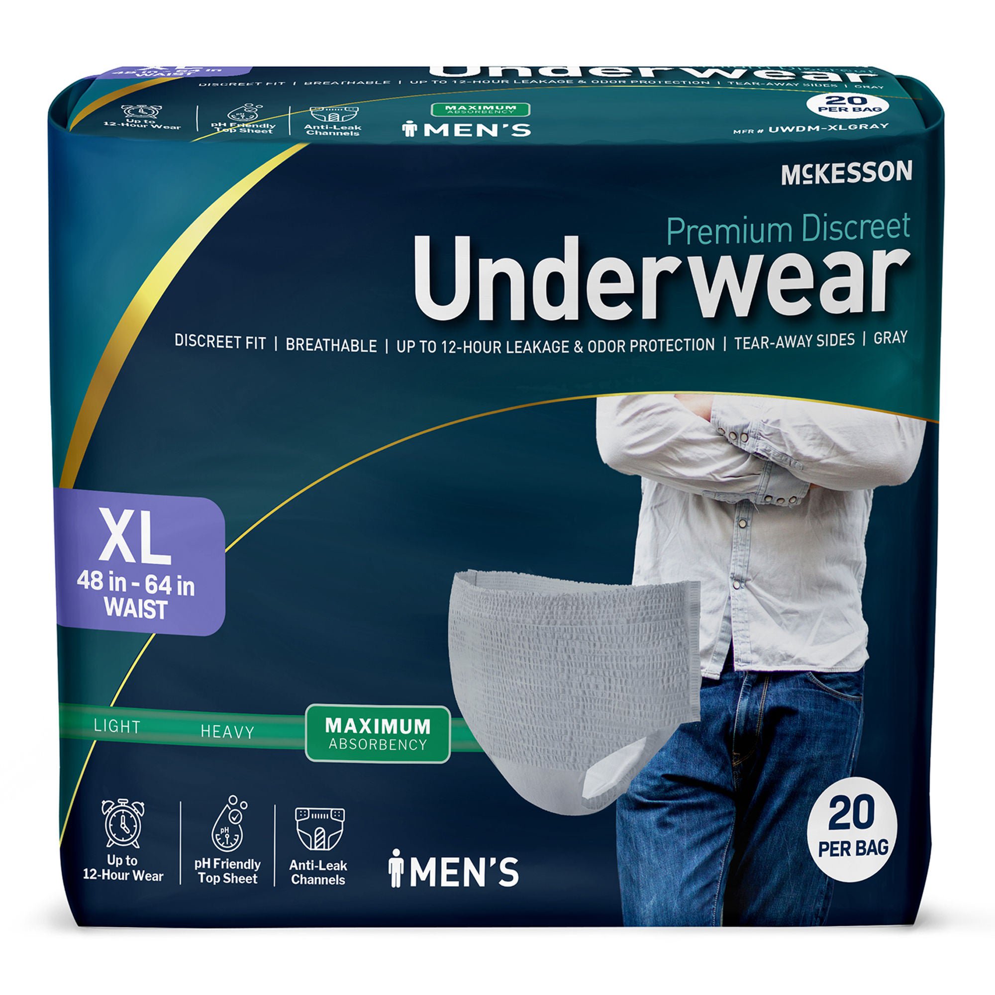 McKesson Premium Discreet Underwear for Men, Maximum Absorbency, Extra Large