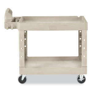 Rubbermaid Commercial, BRUTE Heavy Duty, Ergo Handle, Lipped Shelf, Medium, Utility Cart, Beige