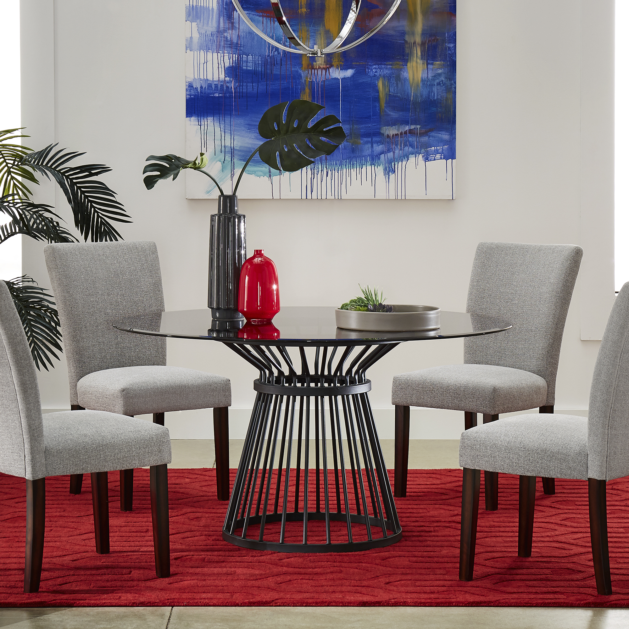 Round Caged Metal Base Dining Table
