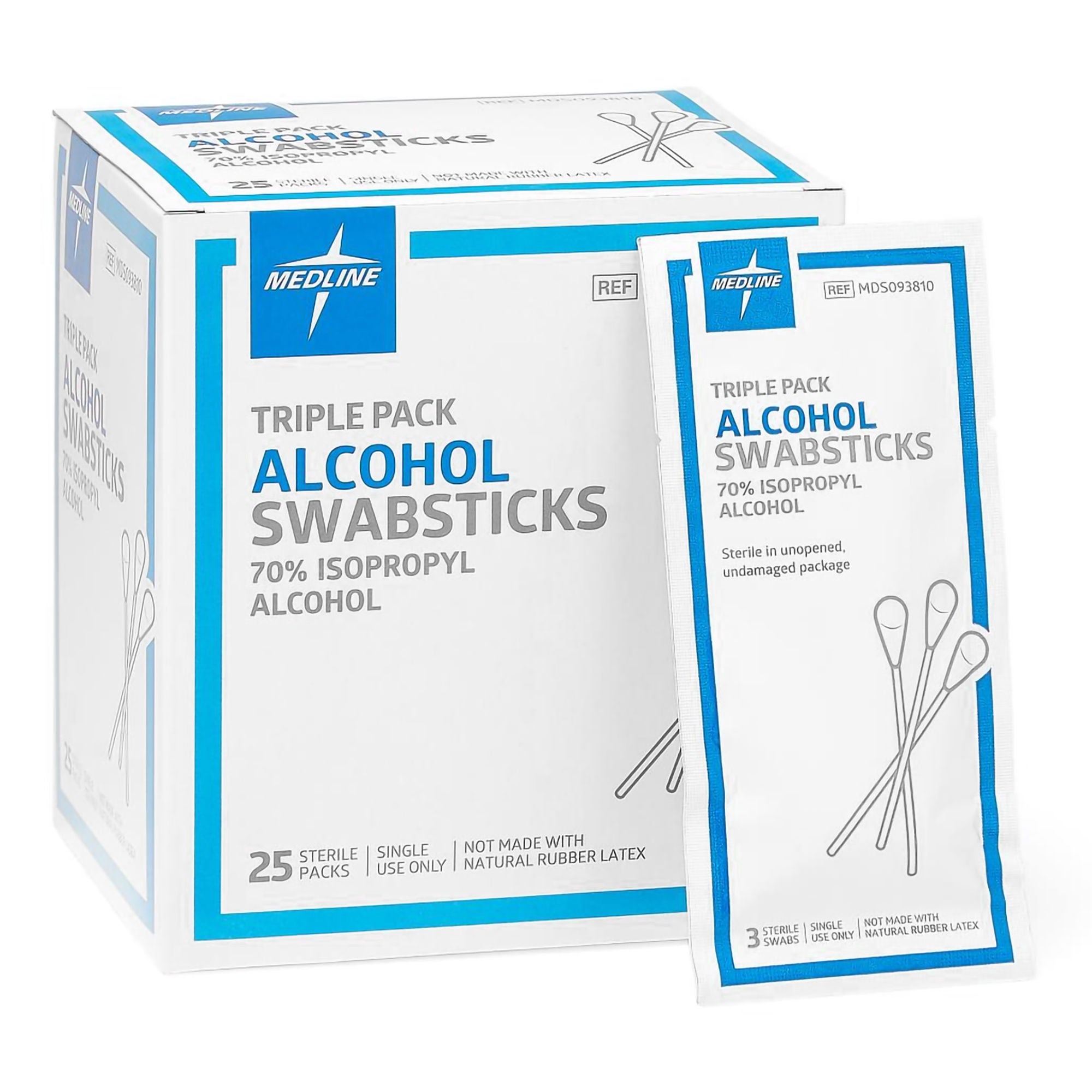 Medline SWABSTICK, ALCOHOL (3/PK 25PK/BX 10BX/CS)