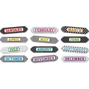 Magnetic Die-Cut Timesavers & Labels, Months of the Year, Black and White Assorted Patterns, 12 Pieces