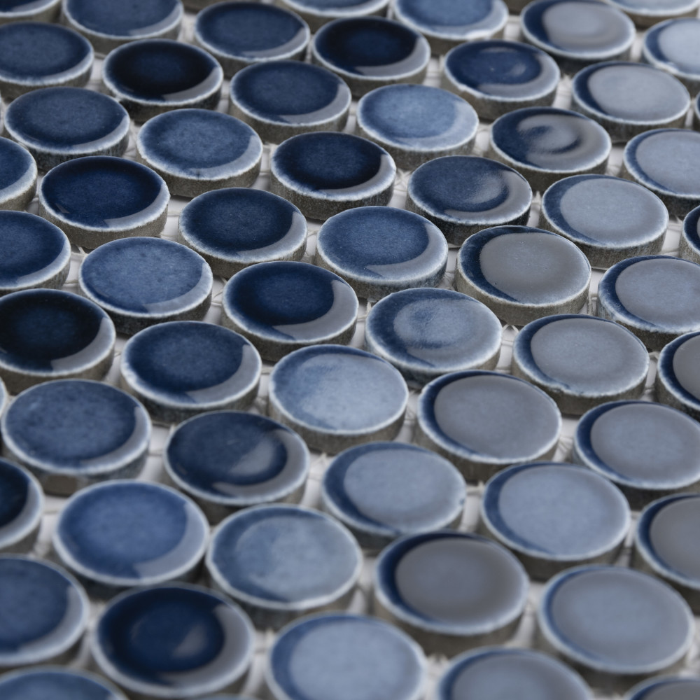 Hudson Penny Round Glacier 11-7/8 in. x 12-5/8 in. Porcelain Mosaic Tile