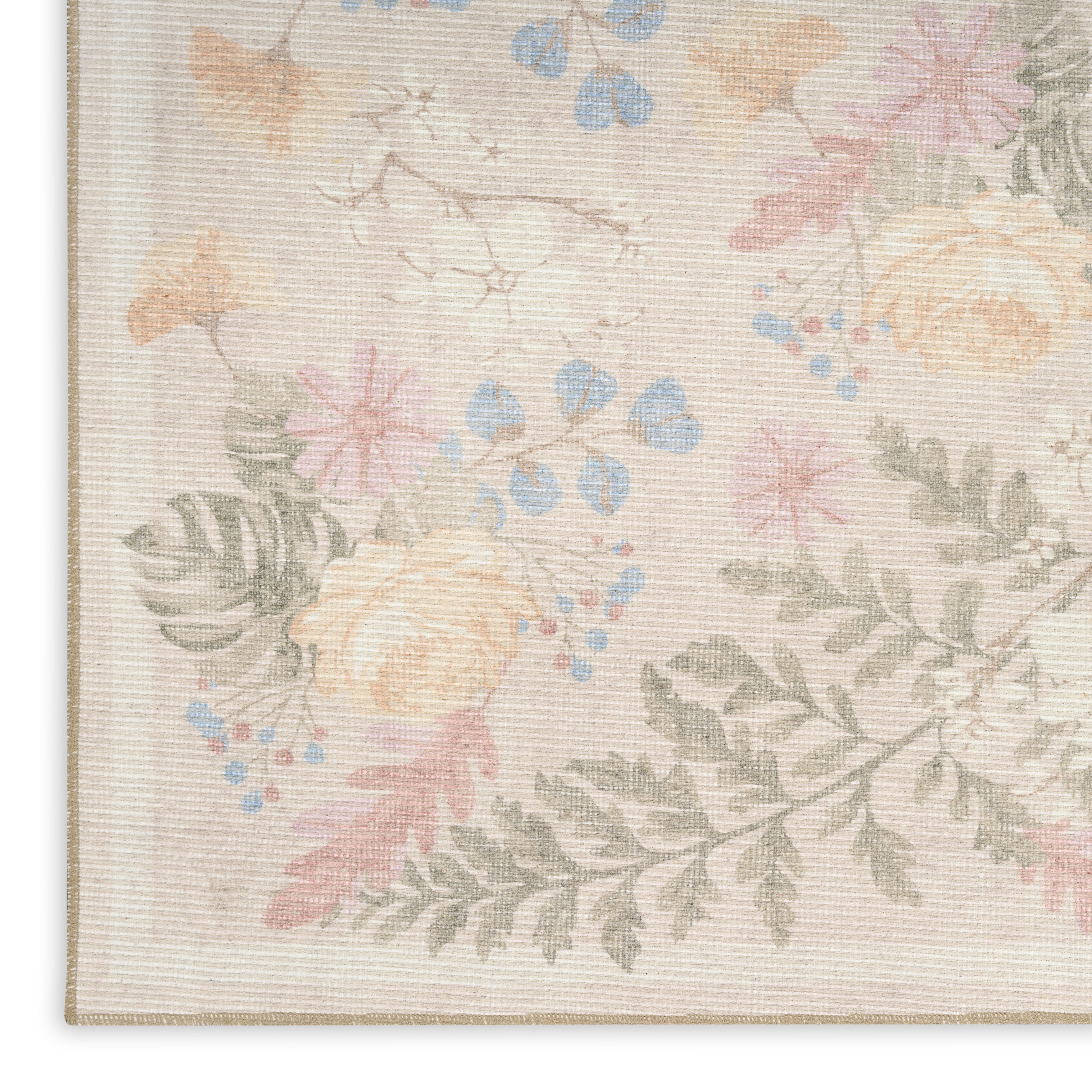 Nourison Botanical Washables 2' x 6' Beige Multicolor Farmhouse Indoor Rug