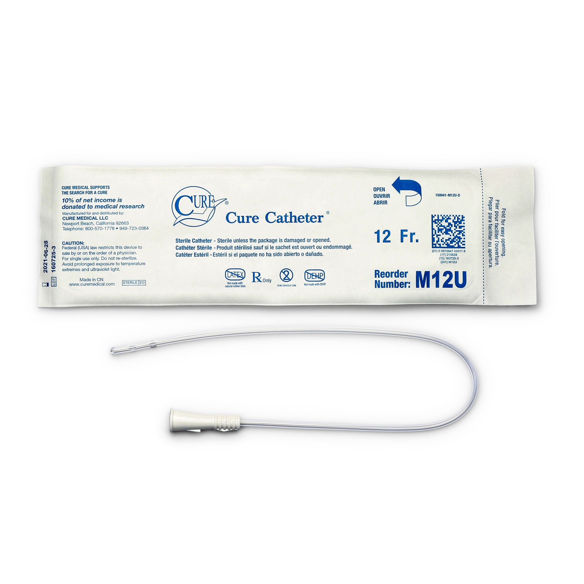 Cure Catheter™ Urethral Catheter, 12 Fr., Male, Straight