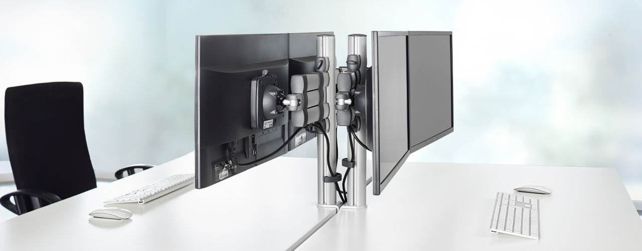 TSS Telescope arms slide instead of articulate for a close fit back-to-back or against a wall.