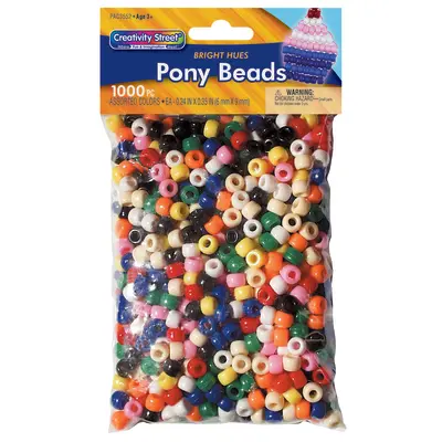 Creativity Street  Pony Beads, Assorted Bright Hues,  6 mm x 9 mm, 1000 Pieces