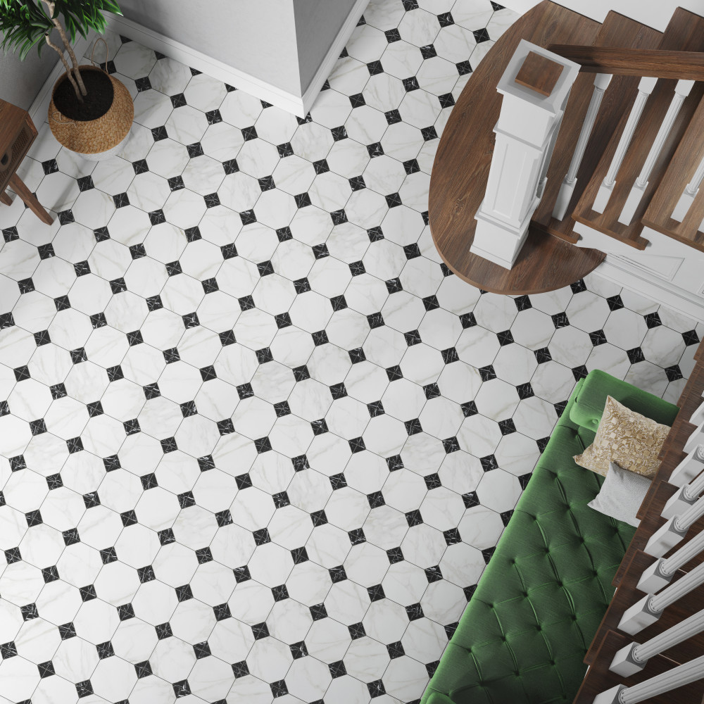 Merzoni Yard Marquina 13 in. x 13 in. Porcelain Floor and Wall Tile