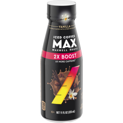 Maxwell House Max Boost Vanilla Iced Coffee Beverage 2X More Caffeine, 11 fl oz Bottle