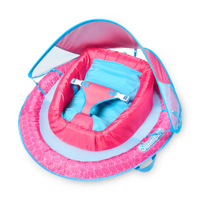 SwimWays Infant Spring Float, Baby Pool Float with Canopy, Swim Training PFD, Swimming Pool Accessories for Babies 3-9 Months, Mermaid