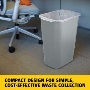RUB2957GY, Rubbermaid Commercial,  Rectangular Wastebasket, 10.25 gal, Plastic, Gray