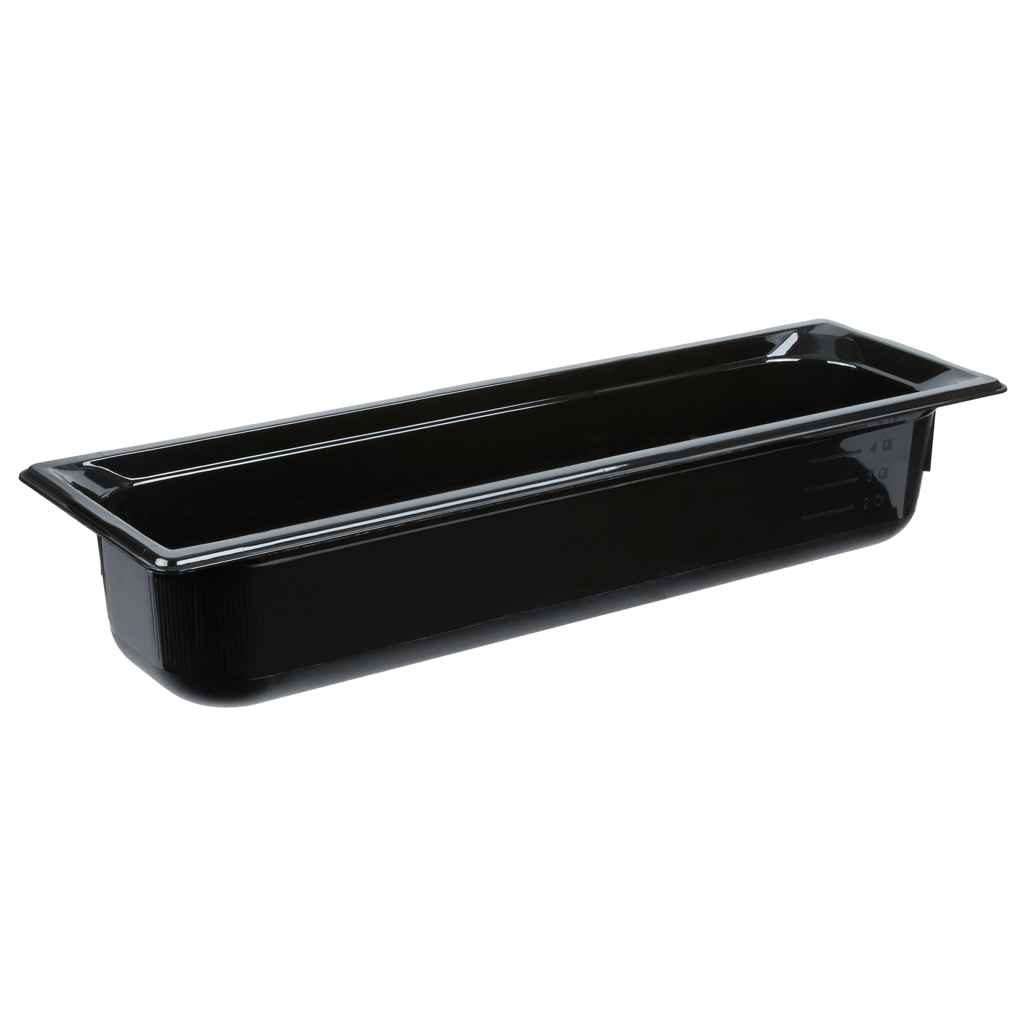 Halfsize long 4inchdeep Super Pan® hightemperature plastic pan in black