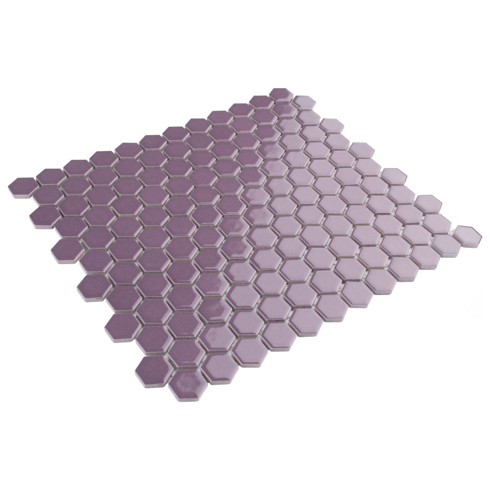 Sample – Metro 1″ Hex Glossy Purple Porcelain Mosaic Tile
