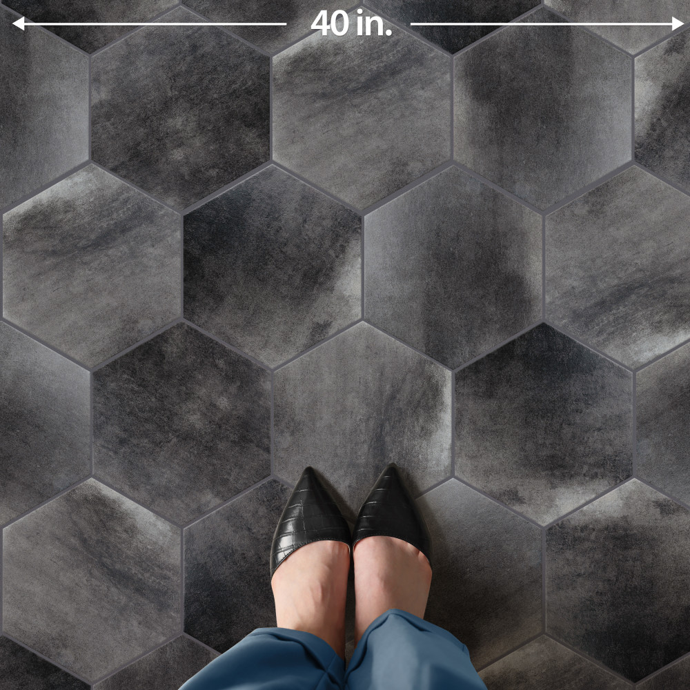 Industrial Hex Black 8-1/2 in. x 9-7/8 in. Porcelain Floor and Wall Tile