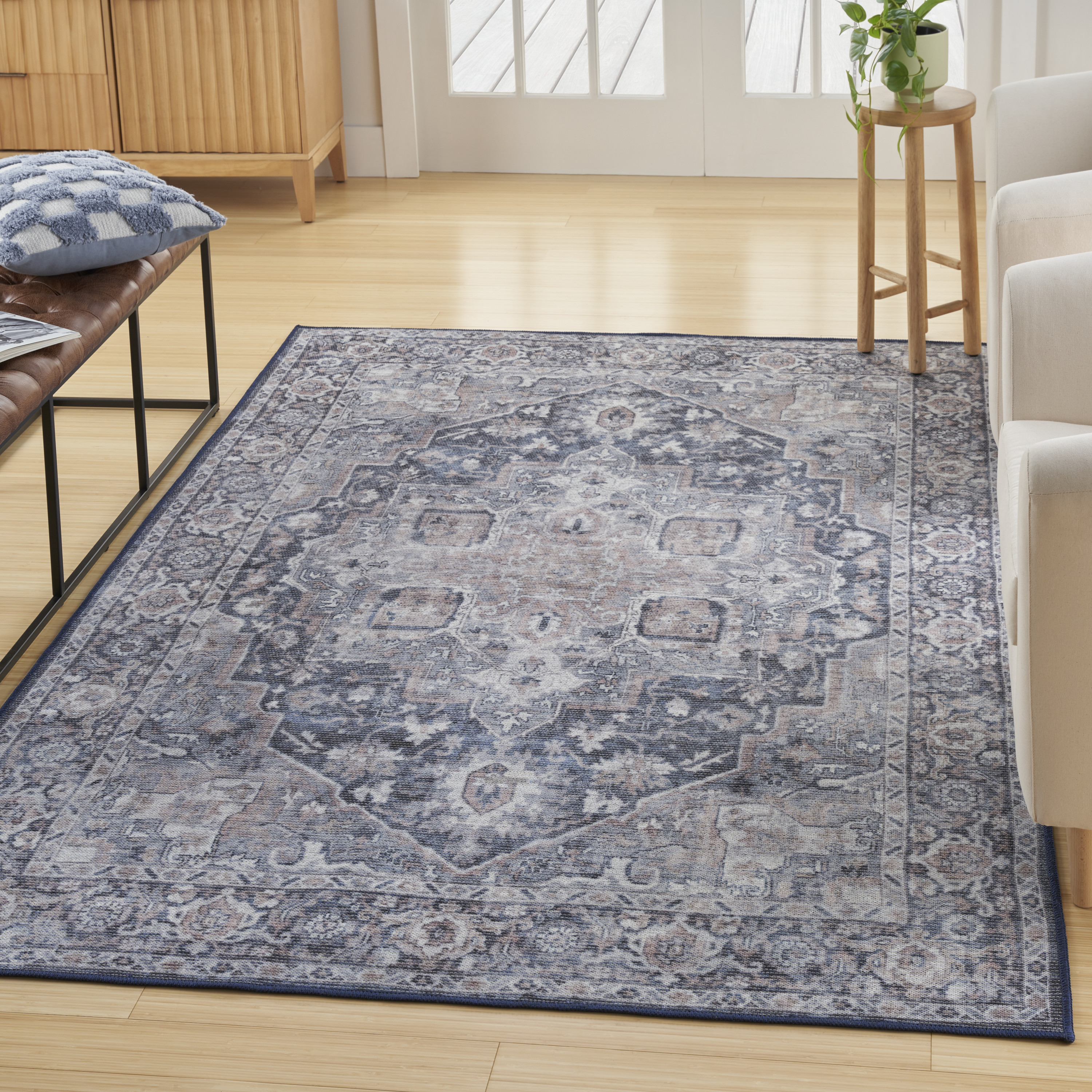 Nourison New Concept Washables 5'3" x 7'3" Ivory Navy Vintage Indoor Rug