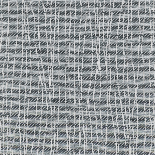 Grey woven fabric with dense dark grid and irregular raised white vertical threads; covering a flat surface and showing a textured pattern in a close-up with neutral lighting.