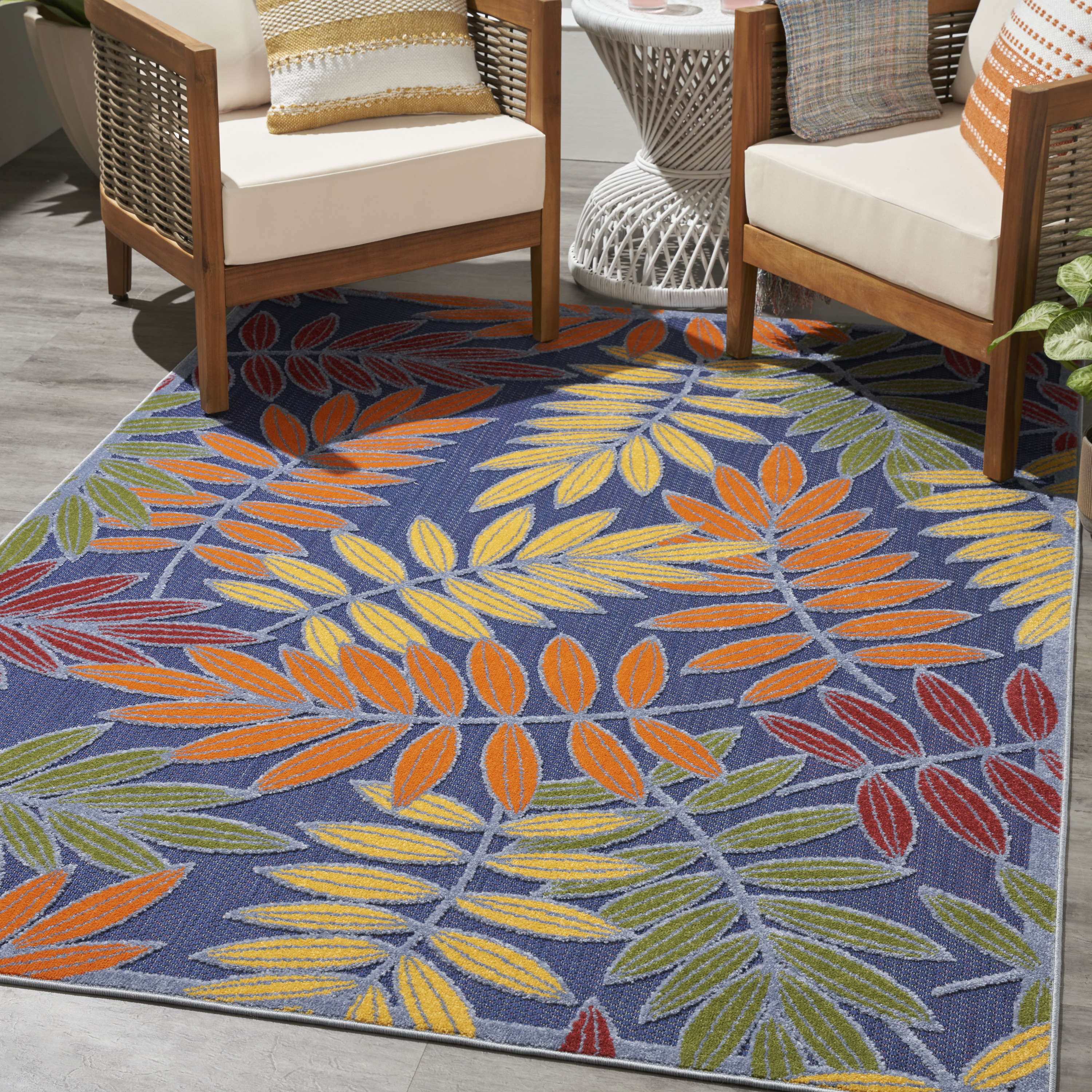 Nourison Aloha 6' x 9' Navy Multicolor Outdoor Rug