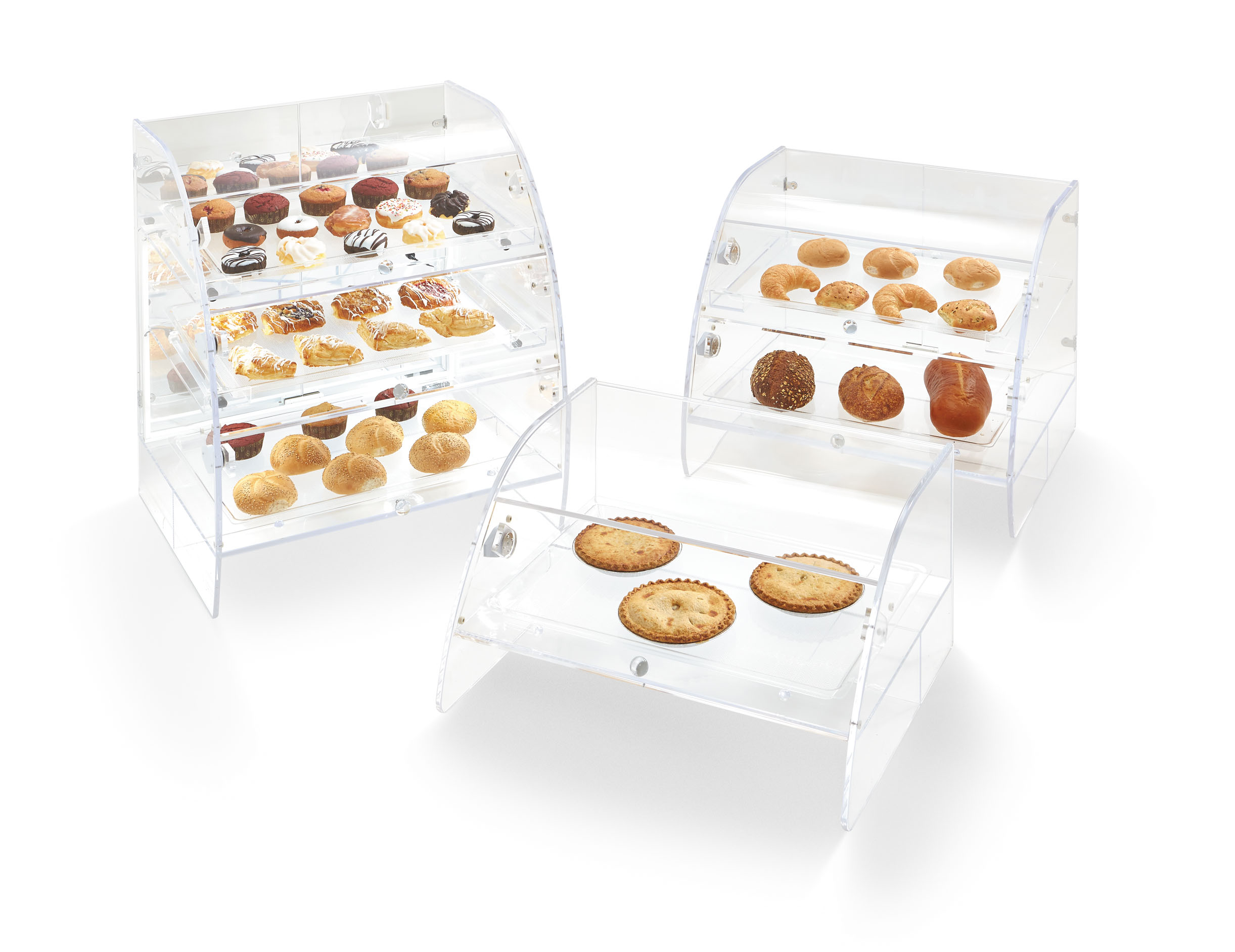 Extralarge threetier baked goods display case with front access