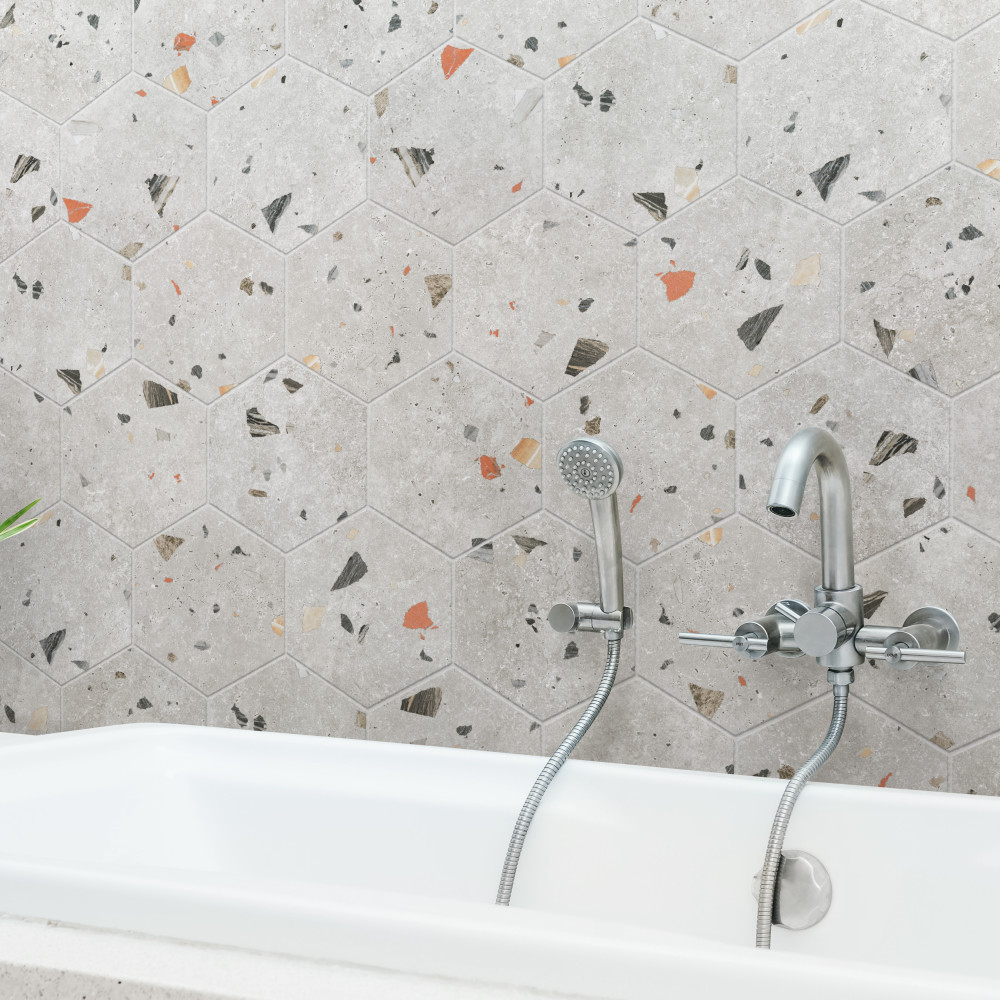 Sample – Sonar Hex Silver Porcelain Floor and Wall Tile