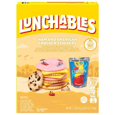 Lunchables Ham & Cheese Stackers Kit Capri Sun Wild Cherry Drink Chocolate Chip Cookies, 9.1 oz Box
