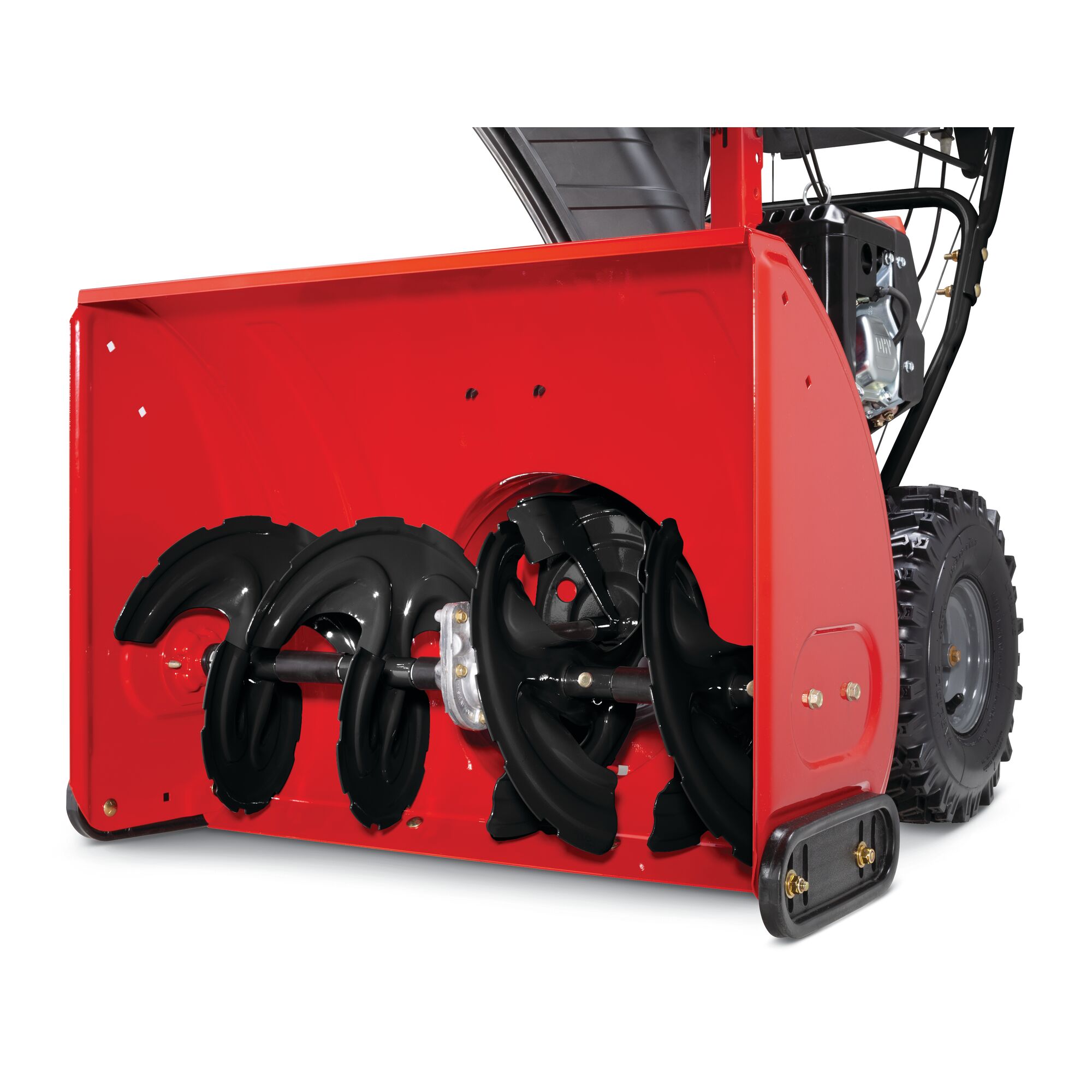 Enhanced clearing power feature in 28 inch 243 CC electric start two stage snow blower.