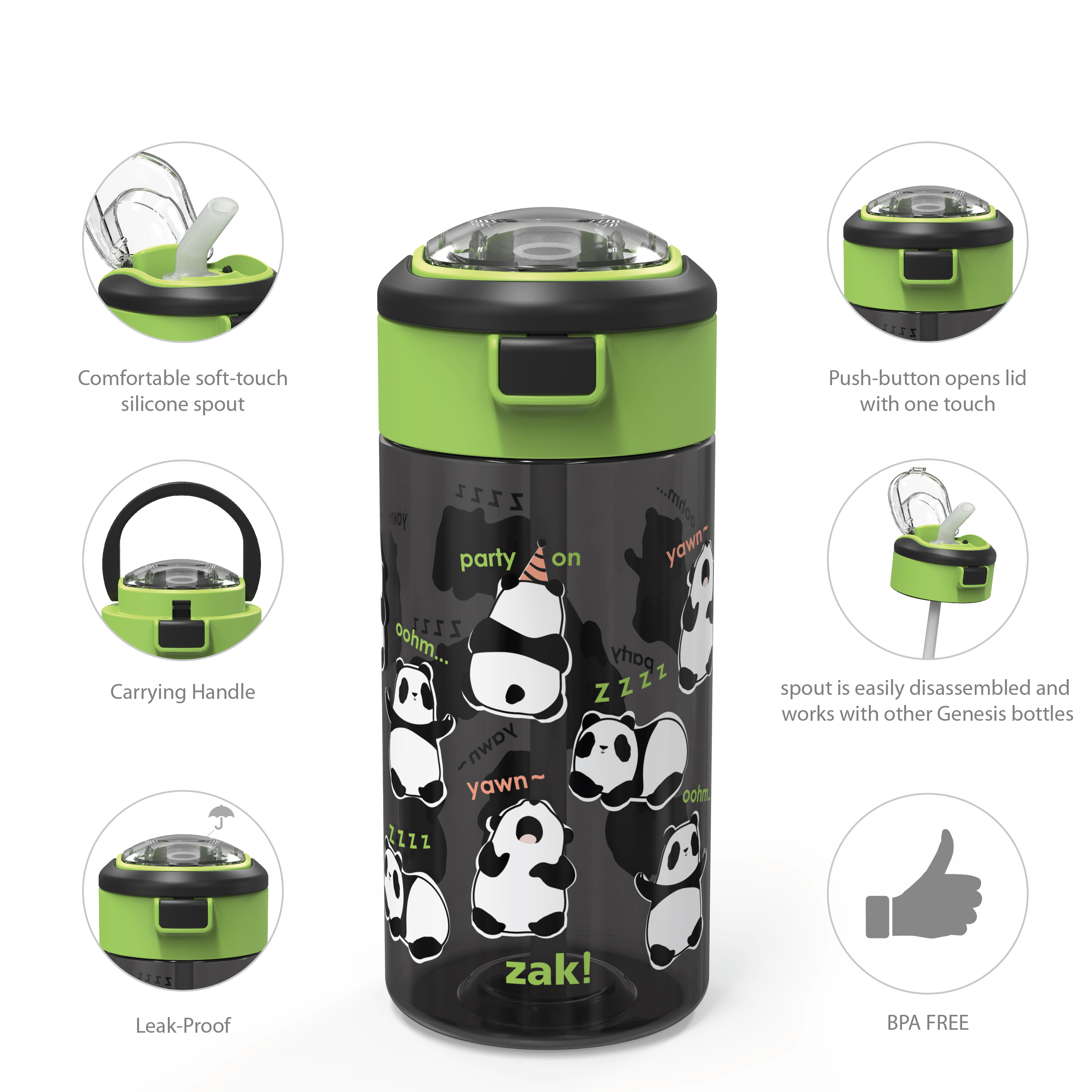 Genesis 18 ounce Water Bottles, Panda, 2-piece set slideshow image 13 Genesis 18 ounce Water Bottles, Panda, 2-piece set slideshow image 13